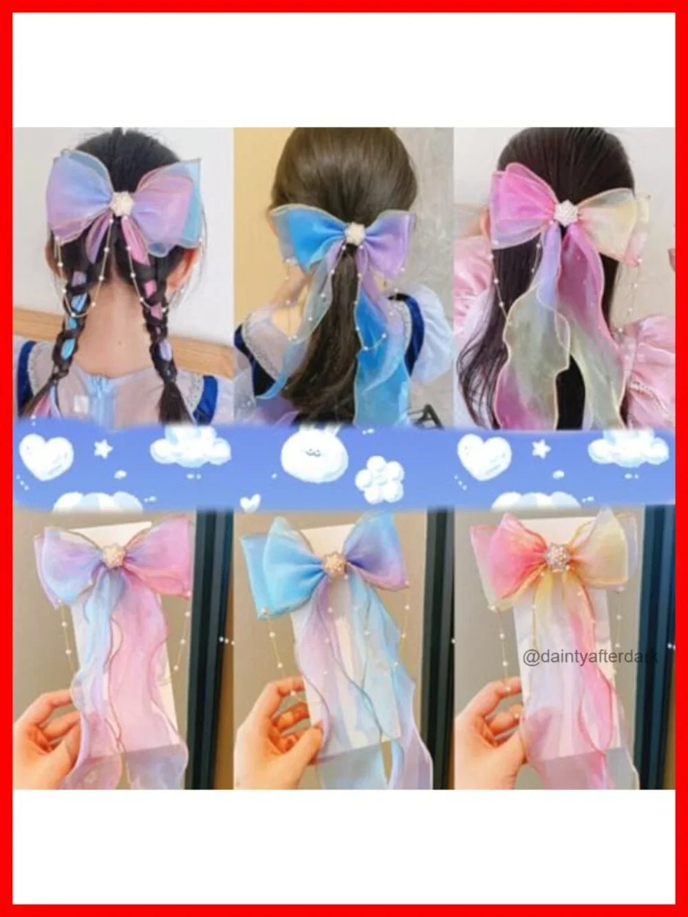5 Hair Barrettes Rhinestone Sheer Tulle Bow Clips Duckbill Clips Fairy Hairstyle